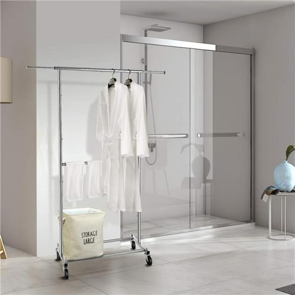 Double Rod Clothing Garment Rack, Rolling Clothes Organizer on Wheels, Chrome - Picture 3 of 6